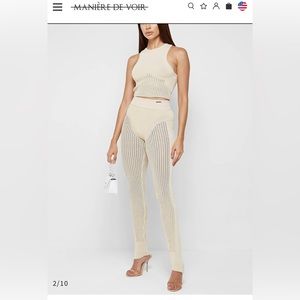 maniere devoir knitted crop top beige and legging set size medium